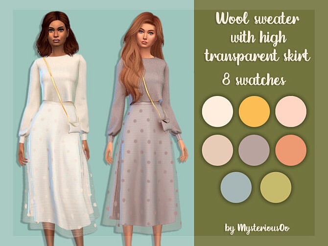 Sims 4 Wool sweater with high transparent skirt by MysteriousOo at TSR