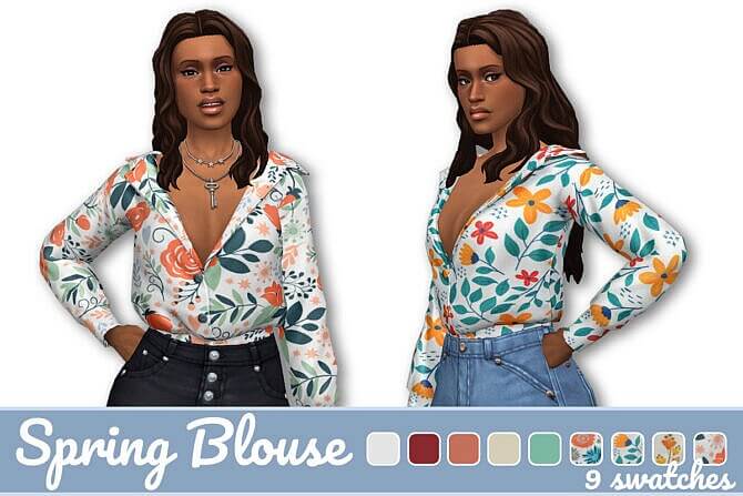Sims 4 Floral Blouse Spring collection #1 at Frenchie Sim