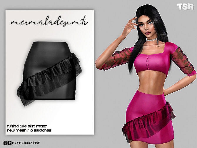 Sims 4 Ruffled Tulle Skirt MC127 by mermaladesimtr at TSR