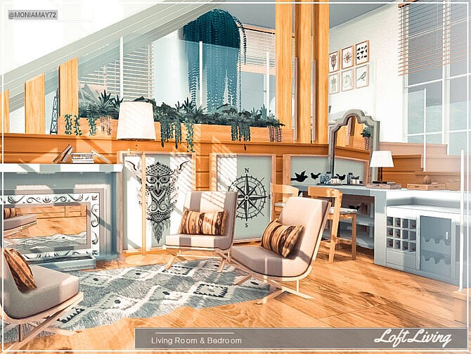 Sims 4 Loft Living Room & Bedroom by Moniamay72 at TSR