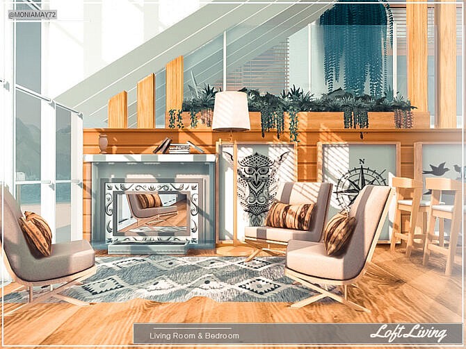 Sims 4 Loft Living Room & Bedroom by Moniamay72 at TSR