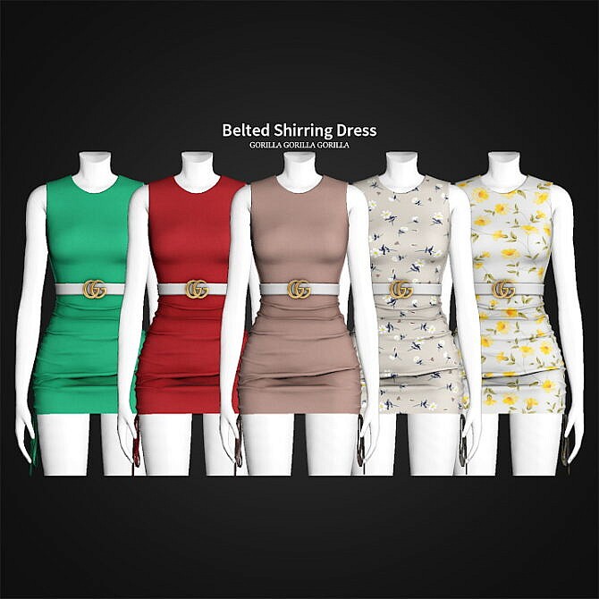 Sims 4 Belted Shirring Dress at Gorilla