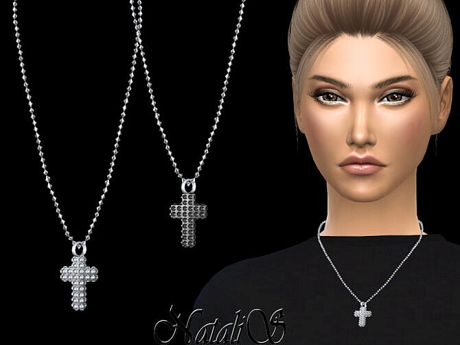 Sims 4 Diamond pave cross pendant by NataliS at TSR