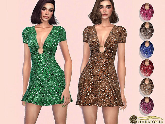 Sims 4 Leopard Print Dress by Harmonia at TSR