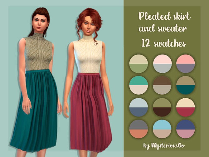 Sims 4 Pleated skirt and sweater by MysteriousOo at TSR