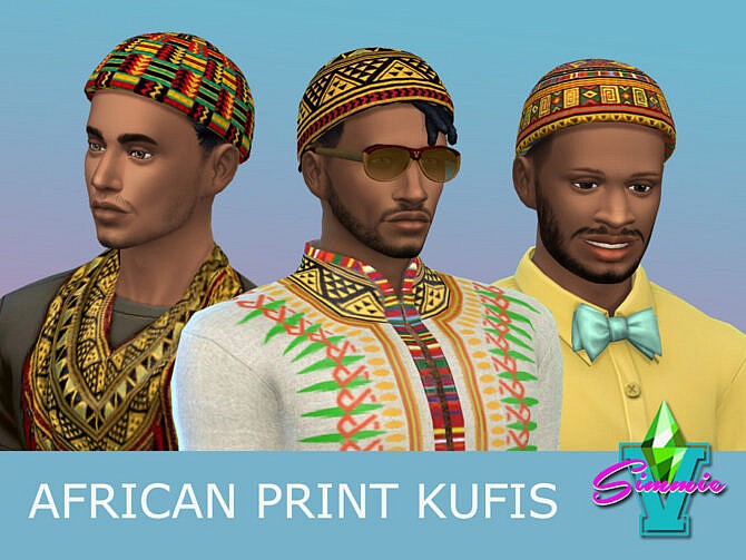 Sims 4 African Print Kufis by SimmieV at TSR