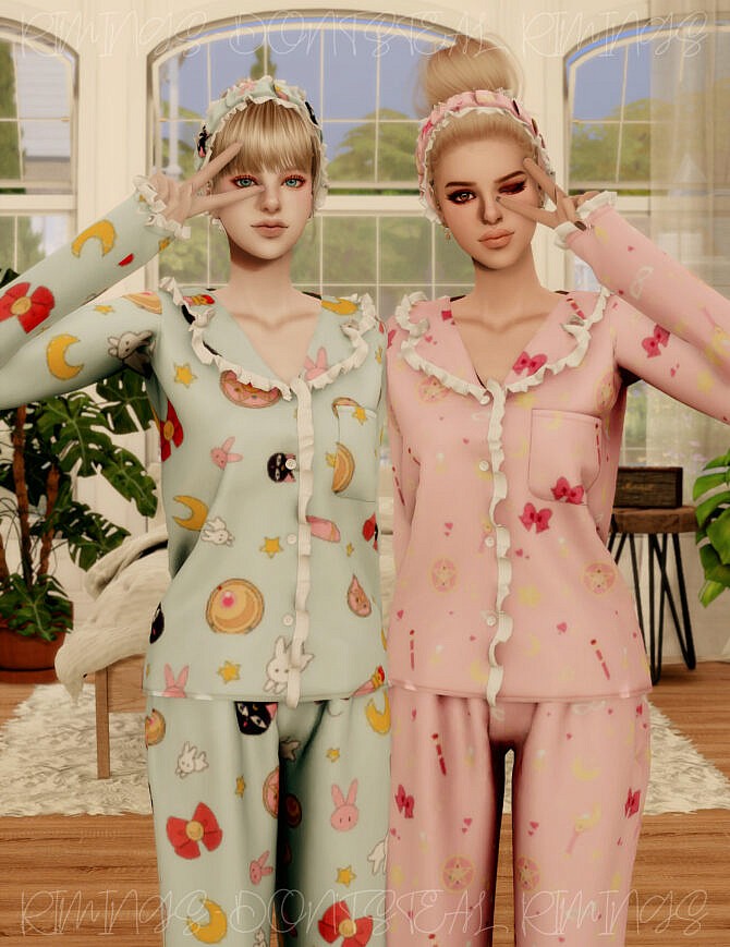 Sims 4 Frill Pajama Set at RIMINGs