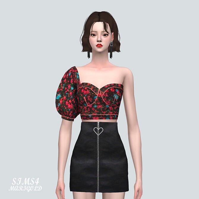 Sims 4 Unbalance Puff Sleeves Blouse V2 at Marigold