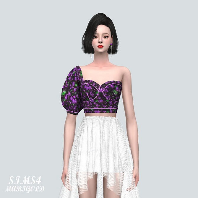 Sims 4 Unbalance Puff Sleeves Blouse V2 at Marigold