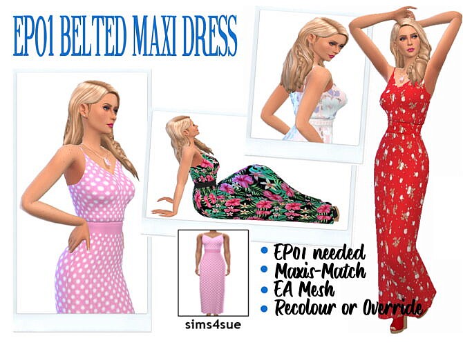 Sims 4 BELTED MAXI DRESS EP01 at Sims4Sue