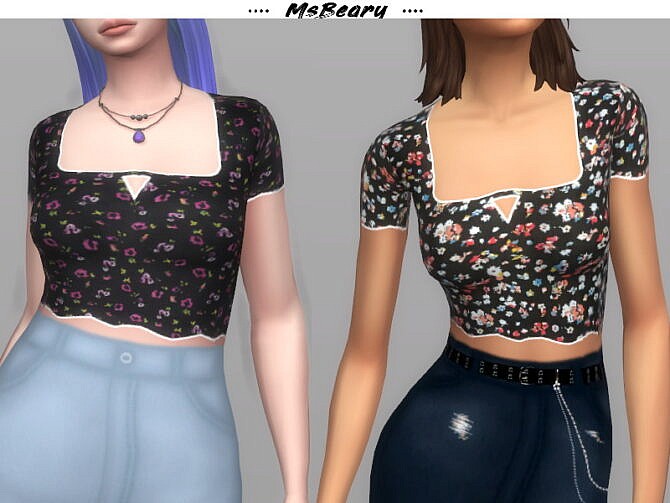 Sims 4 Ditsy Floral Crop top by MsBeary at TSR