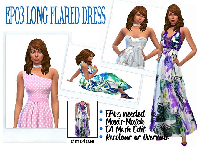Sims 4 LONG FLARED DRESS EP03 at Sims4Sue