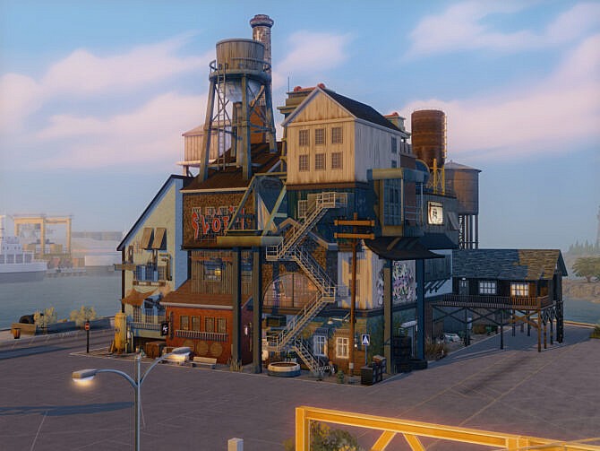 Sims 4 PORTSIDE PARTYHOUSE nightclub factory lot at Picture Amoebae