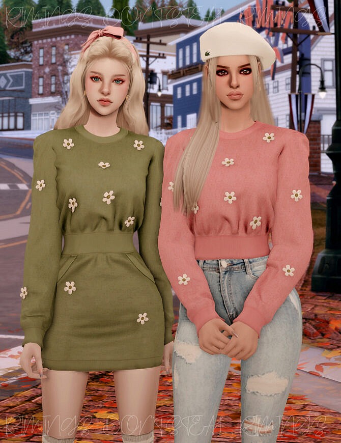 Sims 4 Flower Knit Dress & Top at RIMINGs