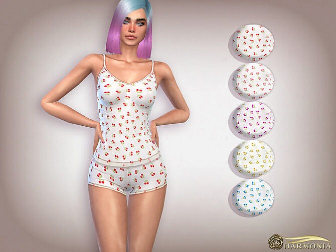 Sims 4 Cherry Print Cami Shorts PJ Set by Harmonia at TSR