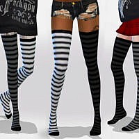 Long Mix Matched Stripe Knee Socks By Maruchanbe