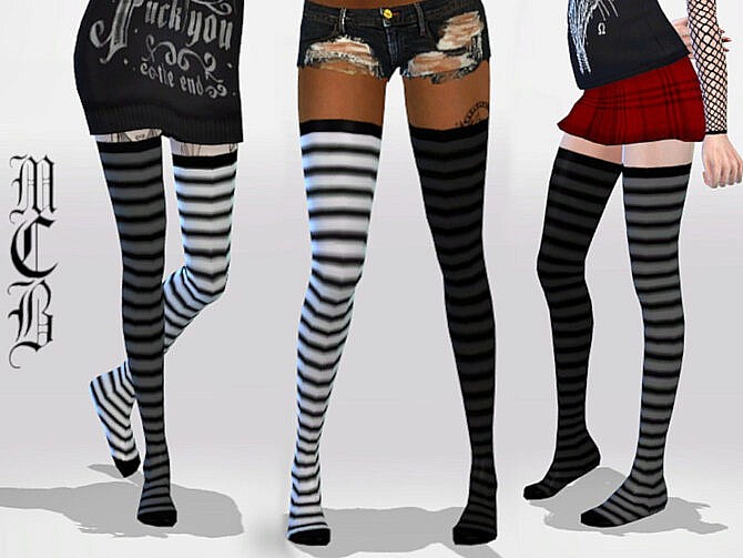 Sims 4 Long Mix Matched Stripe Knee Socks by MaruChanBe at TSR