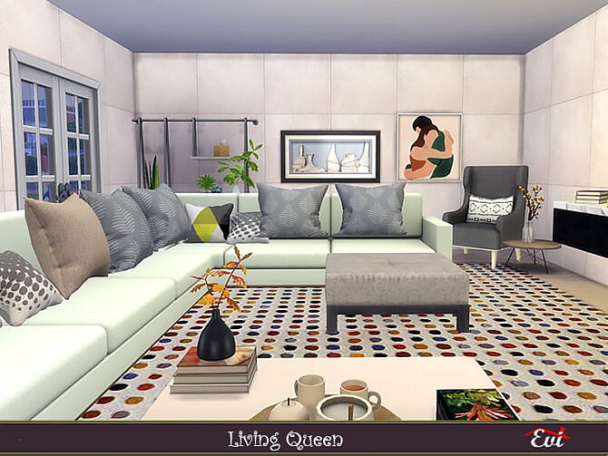 Sims 4 Living Queen Living room by evi at TSR