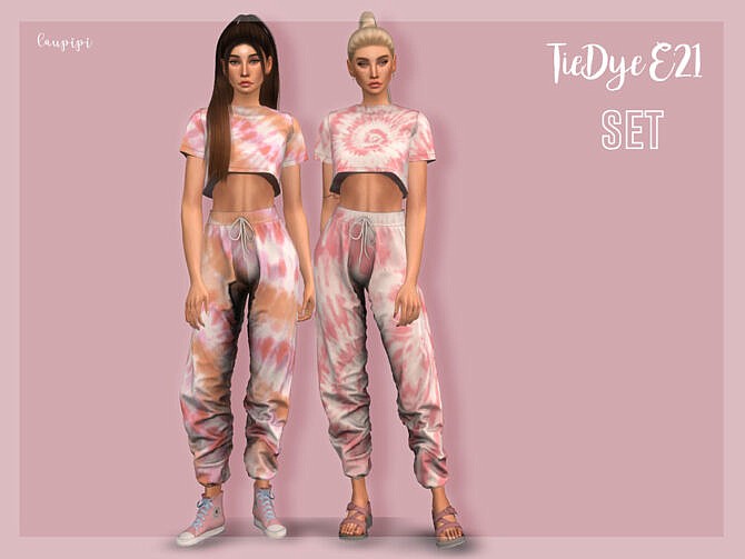 Sims 4 Tie Dye Set E21: crop top & pants by laupipi at TSR
