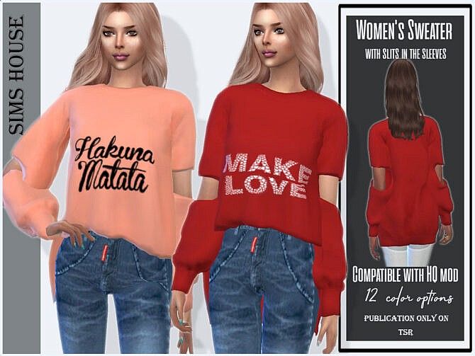 Sims 4 Slit Sleeve Sweater by Sims House at TSR