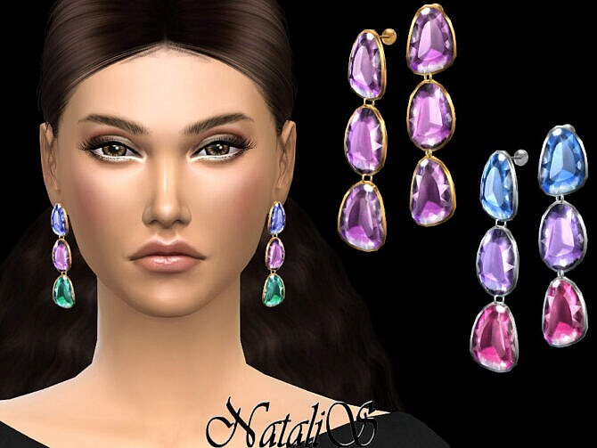 Sims 4 Mixed color gemstone drop earrings by NataliS at TSR