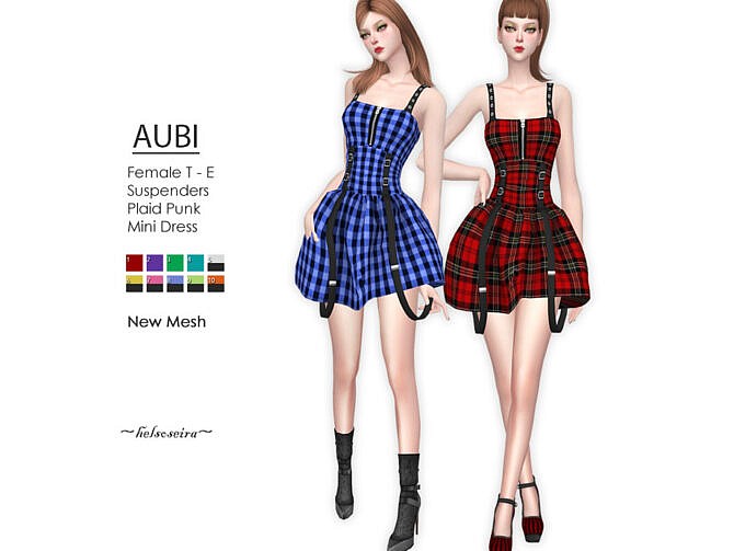 Sims 4 AUBI Plaid Punk Mini Dress by Helsoseira at TSR