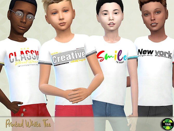 Sims 4 Printed White Tee by Pelineldis at TSR