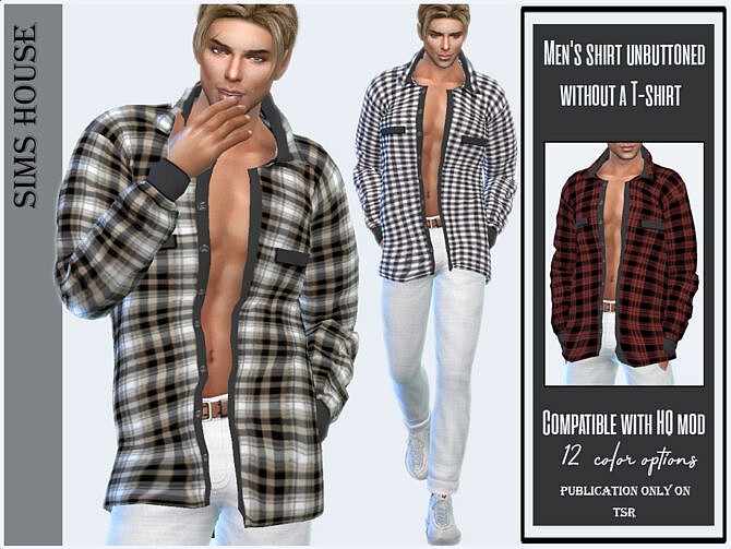 Sims 4 Mens shirt unbuttoned without a T shirt by Sims House at TSR