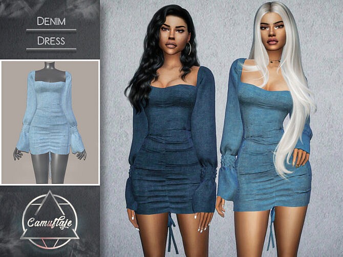 Sims 4 Denim Dress by Camuflaje at TSR