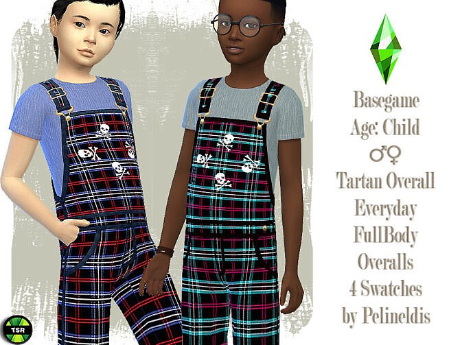 Sims 4 Tartan Long Overall For Kids by Pelineldis at TSR