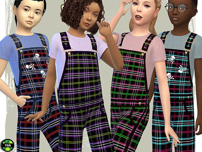 Sims 4 Tartan Long Overall For Kids by Pelineldis at TSR