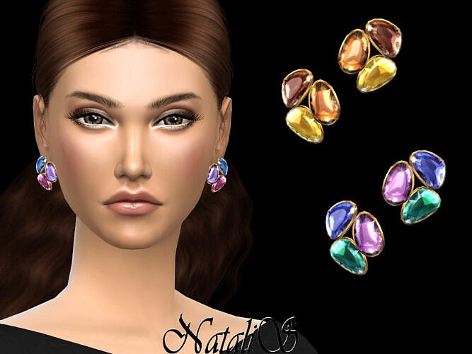 Mixed Color Gems Stud Earrings By Natalis