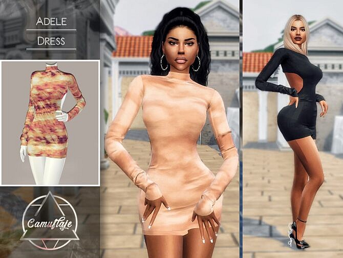 Sims 4 Adele Long Sleeve Short Dress by Camuflaje at TSR