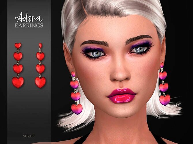 Sims 4 Adora Heart Earrings by Suzue at TSR