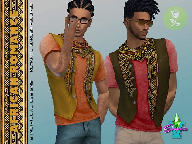 Sims 4 African Vest & T shirt with Scarf by SimmieV at TSR