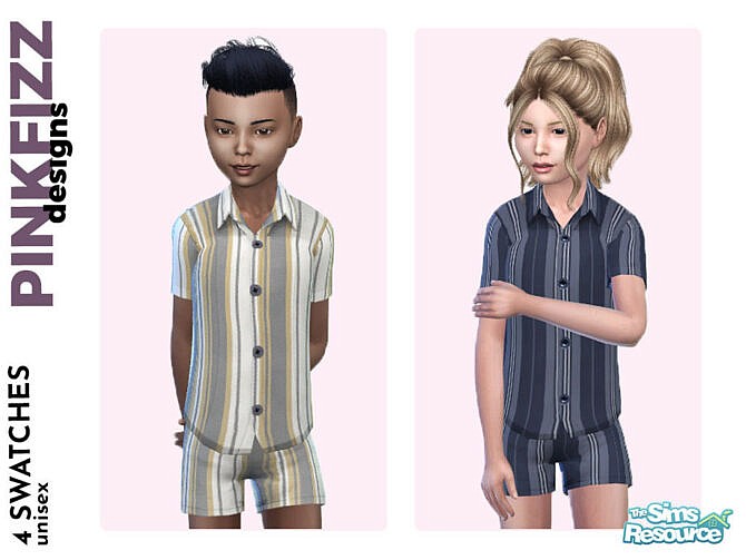 Sims 4 Alex Short Stripy PJs by Pinkfizzzzz at TSR