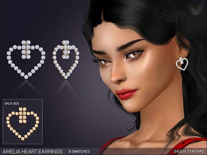 Sims 4 Amelia Heart Earrings by feyona at TSR