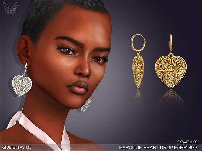 Baroque Heart Drop Sims 4 Earrings