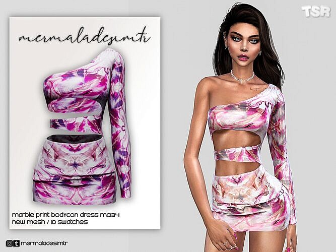 Bodycon Sims 4 Dress Marble Print Mc134