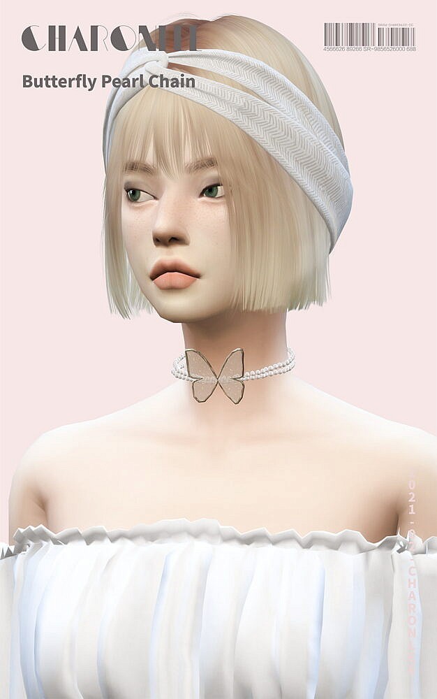Sims 4 Butterfly Pearl Chain Choker at Charonlee