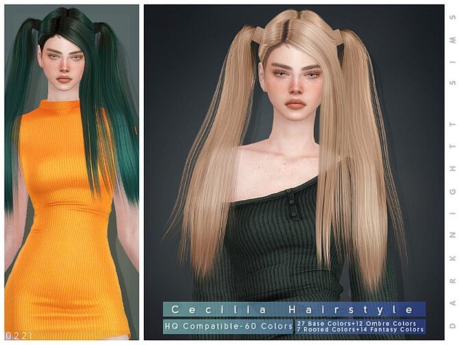 Sims 4 Cecilia Hair long ponytails by DarkNighTt at TSR
