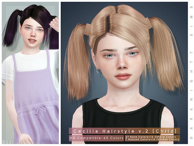 Sims 4 Cecilia Hairstyle V2 Child by DarkNighTt at TSR