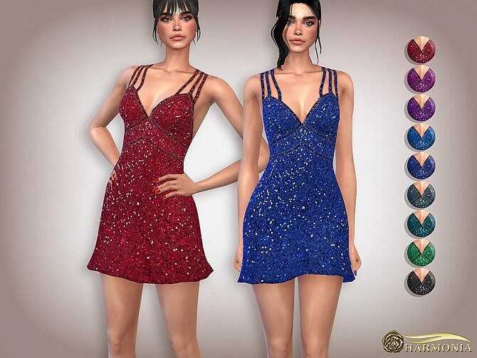 Sims 4 Sequin Double Strap Cocktail Dress by Harmonia at TSR