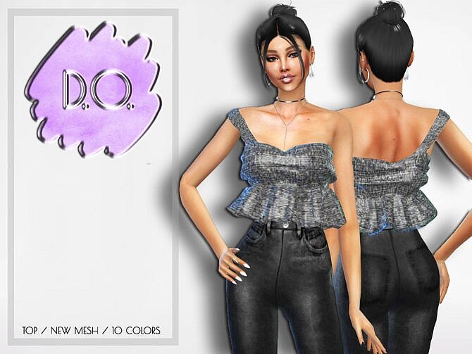 Sims 4 One shoulder cropped peplum top by D.O.Lilac at TSR