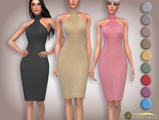 Sims 4 Cut Out Wool Knit Midi Dress by Harmonia at TSR