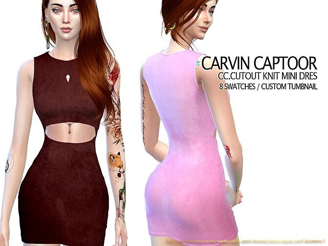 Sims 4 CC Cutout Knit Mini Dress by carvin captoor at TSR