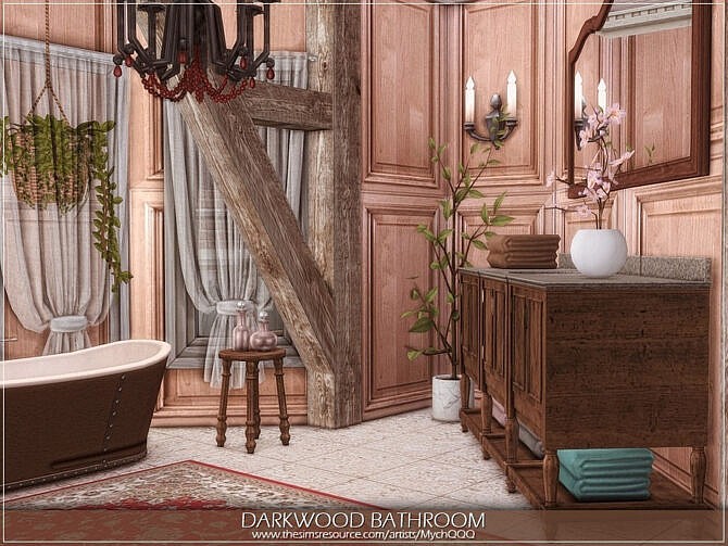 Sims 4 Darkwood Bathroom by MychQQQ at TSR