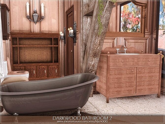 Sims 4 Darkwood Bathroom 2 by MychQQQ at TSR