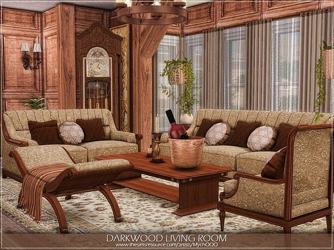Sims 4 Darkwood Living Room by MychQQQ at TSR