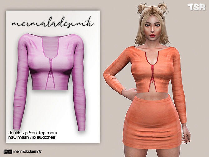 Sims 4 Double Zip Front Top MC141 by mermaladesimtr at TSR